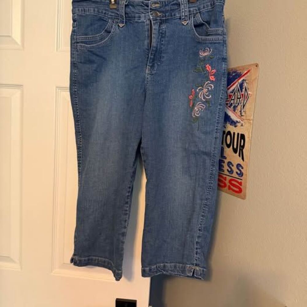 Gloria Vanderbilt Embroidered Floral Capri Jeans - 16 embroidered capris